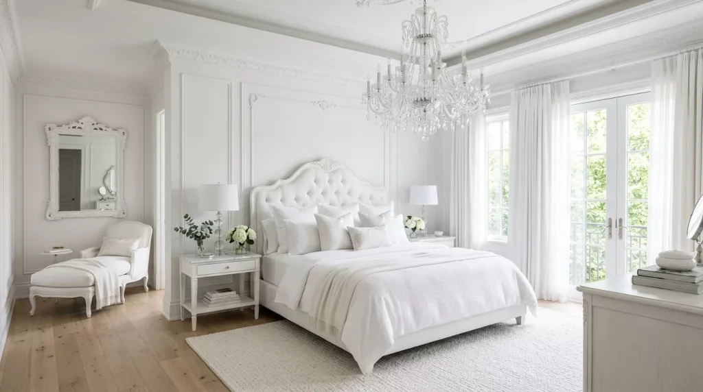 white bedroom with crystal chand 202606131923 6a2d67fd460e8