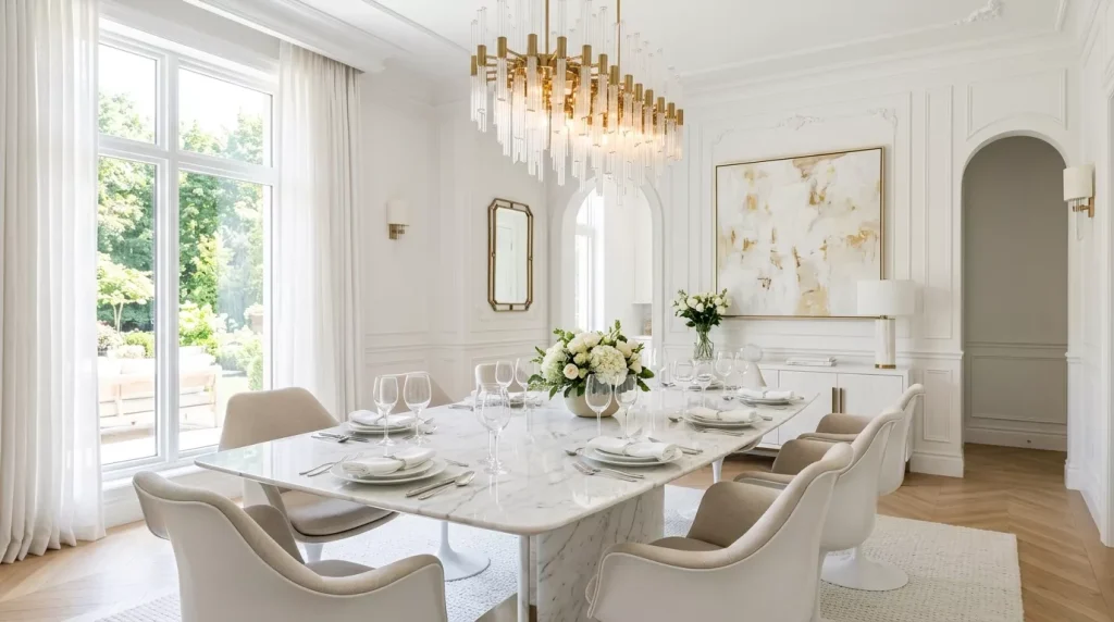 All White Home Decor Ideas: Style Every Room Right 6 white dining room luxury decor 202606121508 6a2bdae59d29d