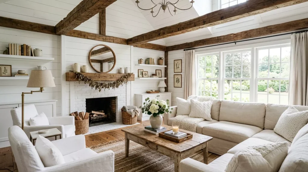 All White Home Decor Ideas: Style Every Room Right 7 white farmhouse living room decor 202606121508 6a2bdae585674