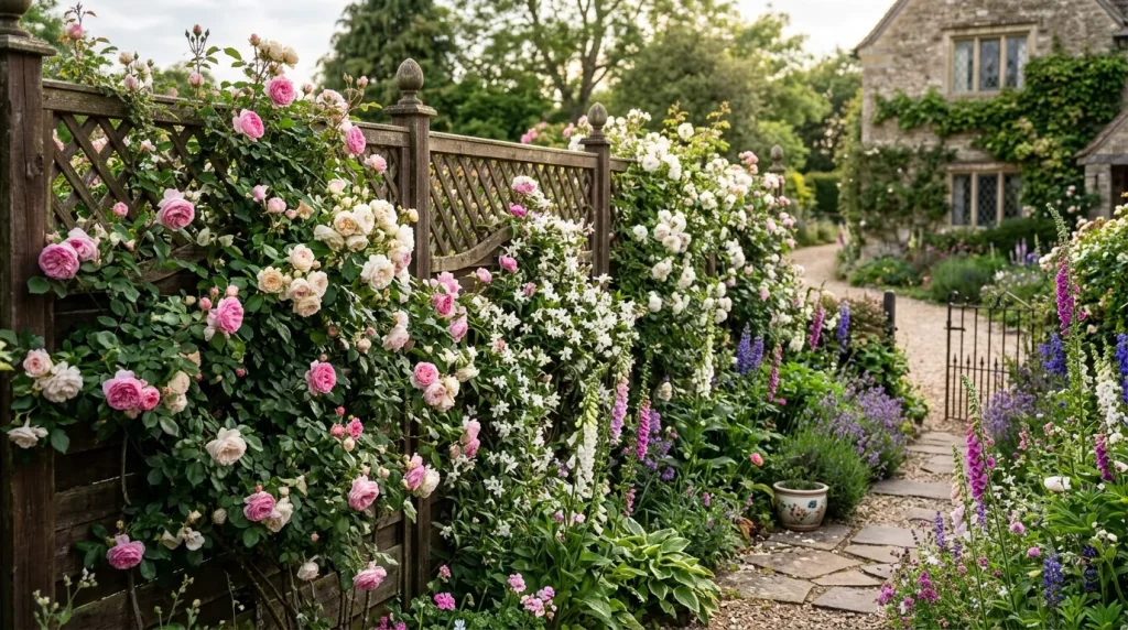 wooden fence blooming roses jasmine 202606280130 6a403308e9453