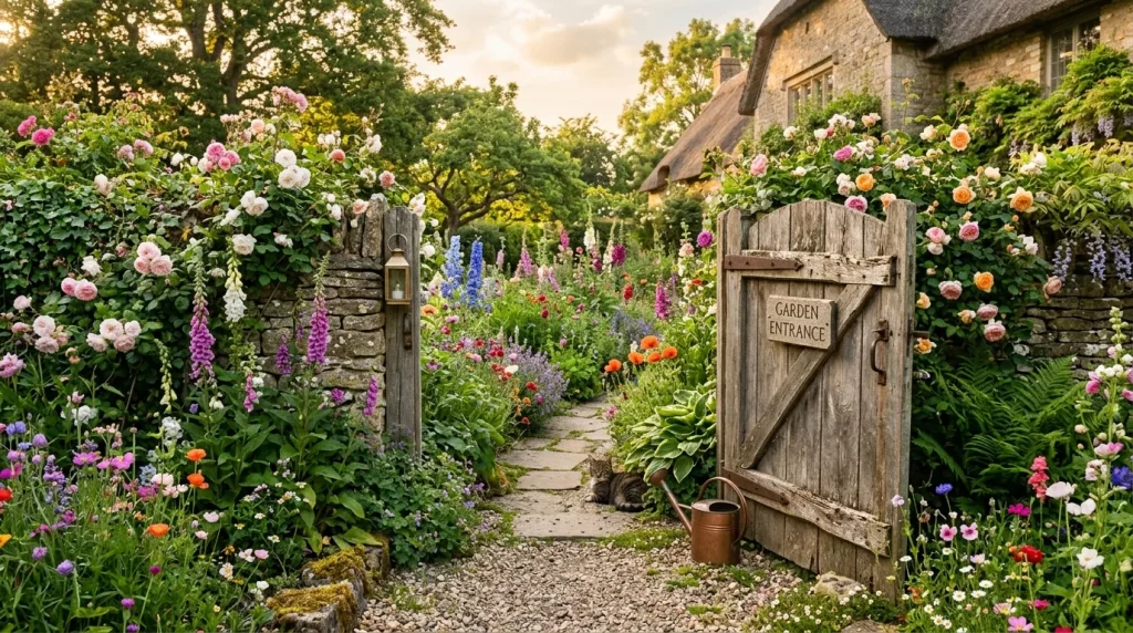 Cottage Garden Ideas to Transform Your Outdoor Space 7 wooden garden gate opening garden 202606132327 6a2da15ed41a9