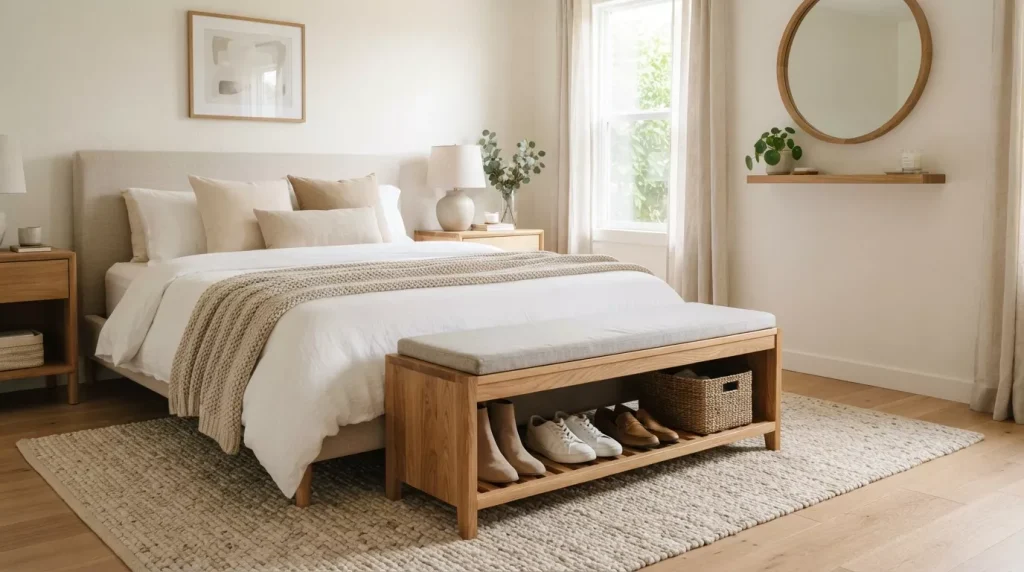 Bedroom Bench Ideas to Elevate Your Space 9 bedroom with wooden bench storage 202607050043 6a4962b26fc22
