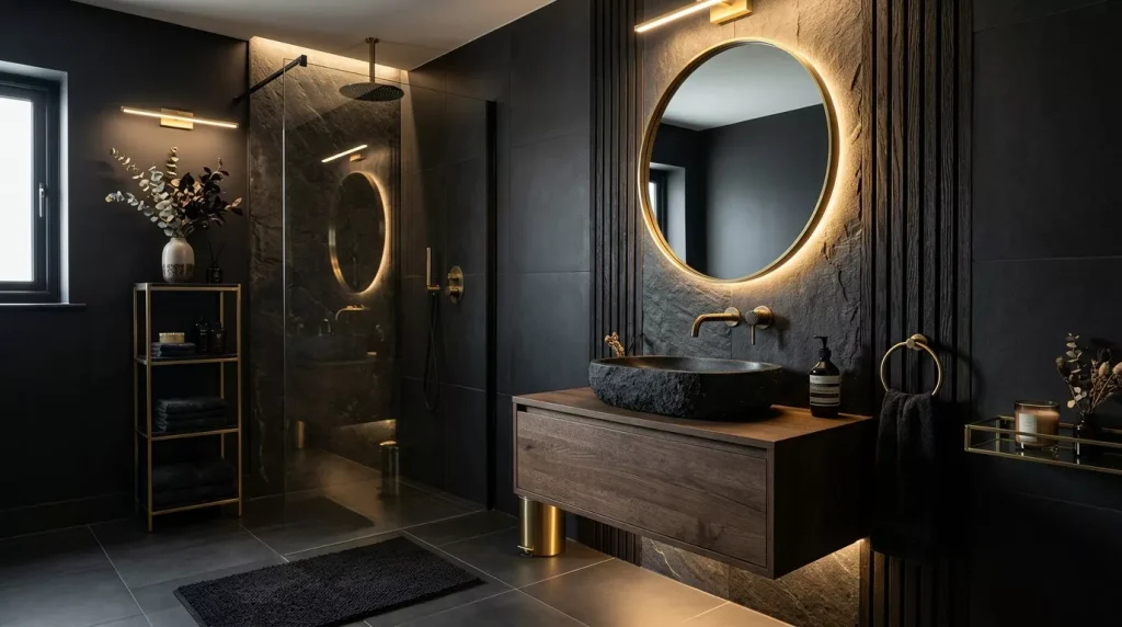 black bathroom matte charcoal tiles 202607062212 6a4be4919b7c0