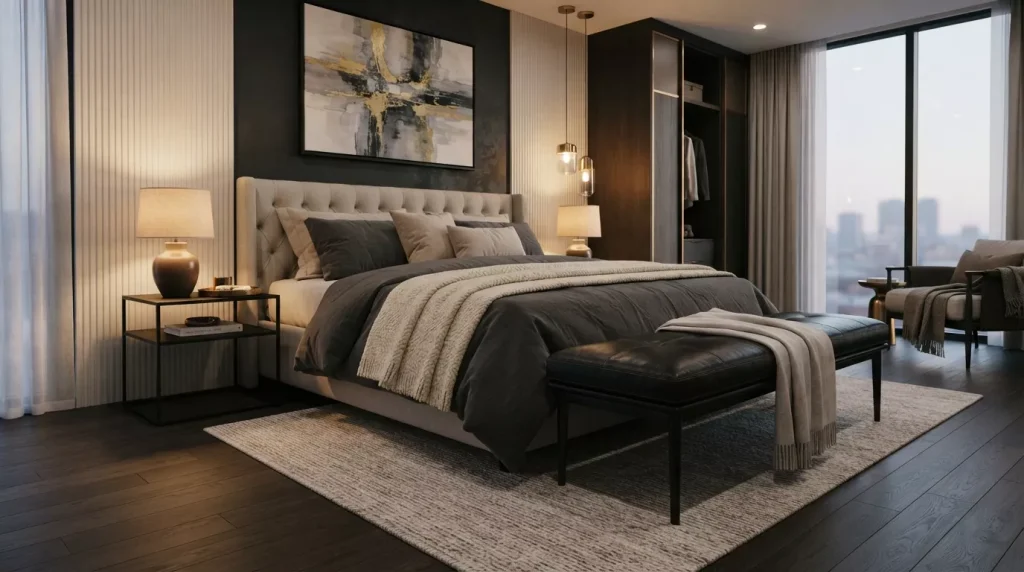 Bedroom Bench Ideas to Elevate Your Space 8 black leather bench modern decor 202607050043 6a4962b28159d