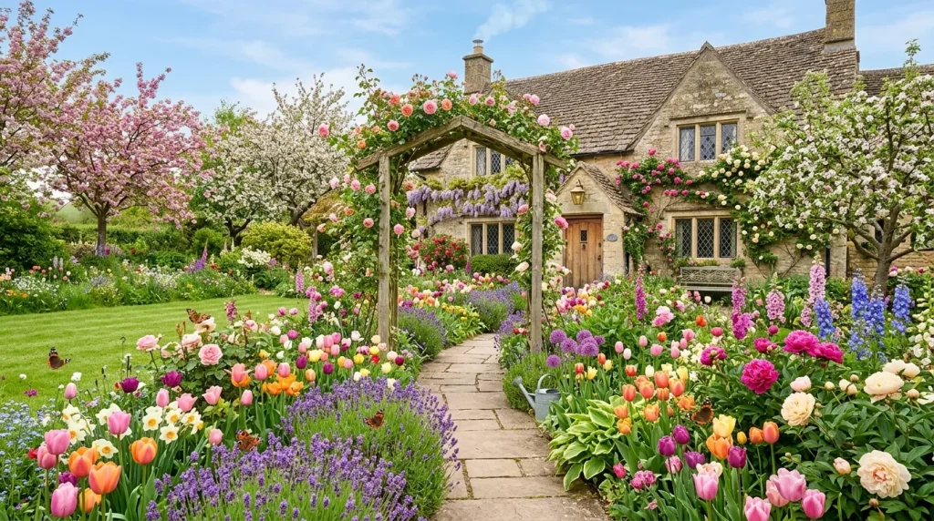English Cottage Garden Ideas for a Charming Yard 9 cottage garden with spring flowers 202607072112 6a4d259b36c7a
