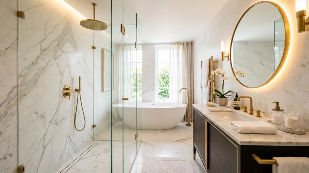 Rainfall Shower Head Ideas to Transform Your Bathroom 7 glamorous bathroom rainfall show 202607012254 6a45549b5318b