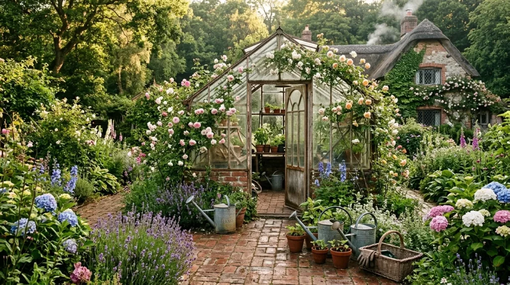 English Cottage Garden Ideas for a Charming Yard 6 greenhouse in english cottage ga 202607072112 6a4d259fc6c48