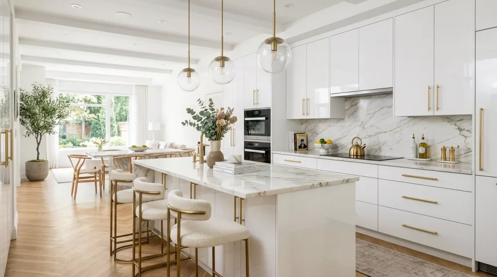 Kitchen Cabinet Hardware Ideas to Upgrade Any Space 8 kitchen with glossy white cabinetry 202607032213 6a47edf631ebe