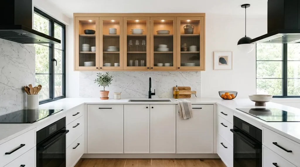 two tone kitchen with oak cabinets 202607050117 6a496a7e96ce6