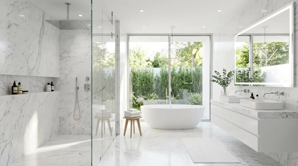 Rainfall Shower Head Ideas to Transform Your Bathroom 2 white luxury bathroom with shower 202607012255 6a45549f9ec28
