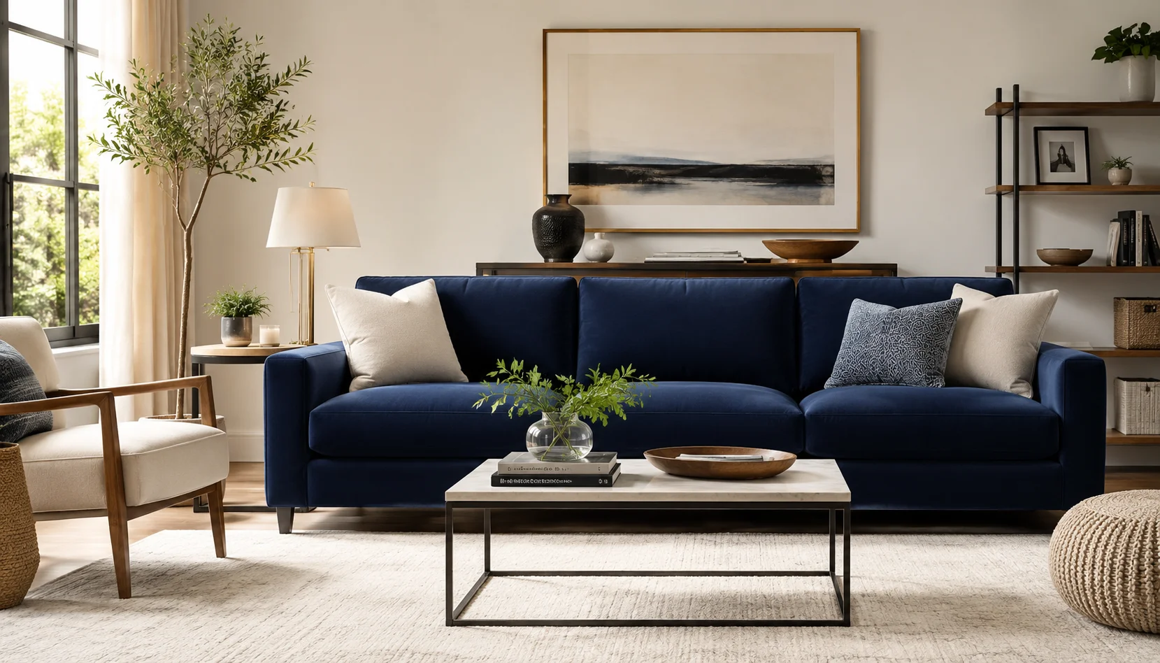 Best Sofa Colors for Every Living Room Style 2 Navy blue sofa centerpiece showcasing the best sofa colors for a living room