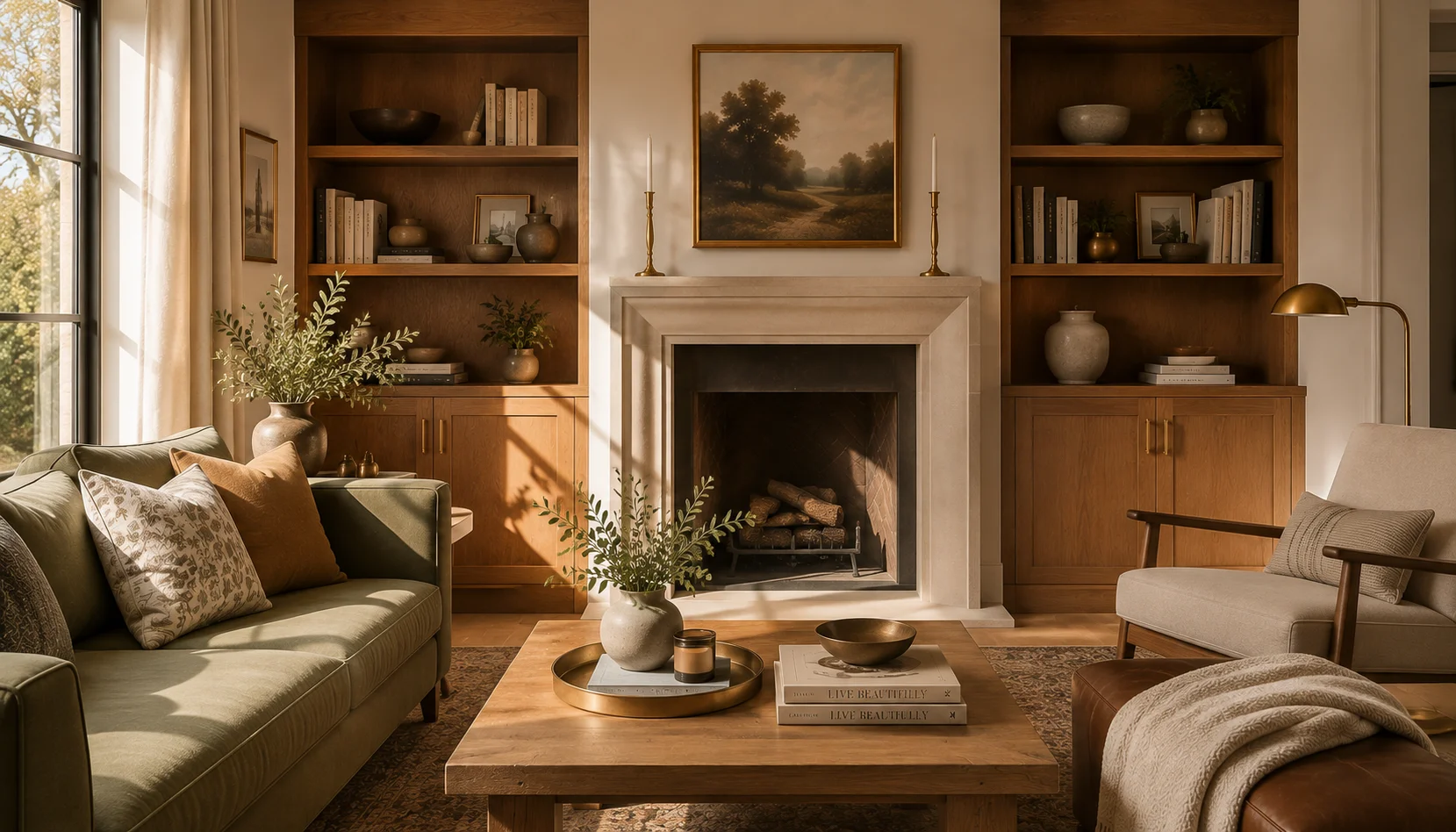 Cabinets & Storage: Stylish Solutions for Every Room 1 Living room with built-in cabinets and storage flanking a fireplace