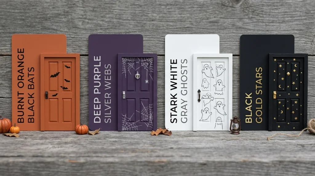 Mood board collage of four Halloween door color