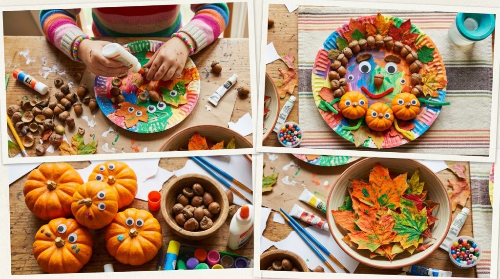 Fall Centerpieces for Table: 10 Easy DIY Ideas for Autumn 11 Playful overhead collage of a kids craft session