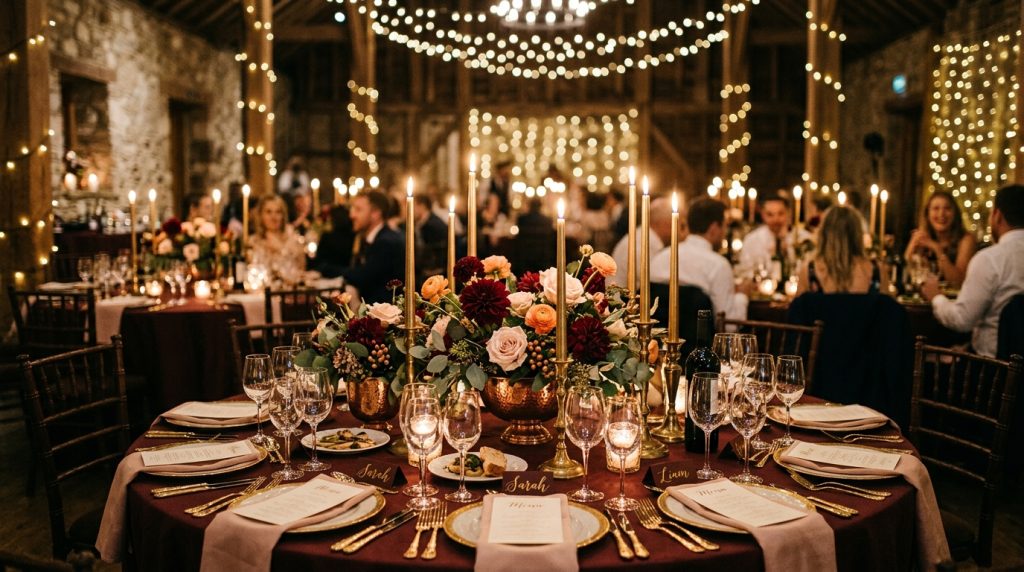 Fall Centerpieces for Table: 10 Easy DIY Ideas for Autumn 10 Romantic candlelit wedding reception scene with a round table