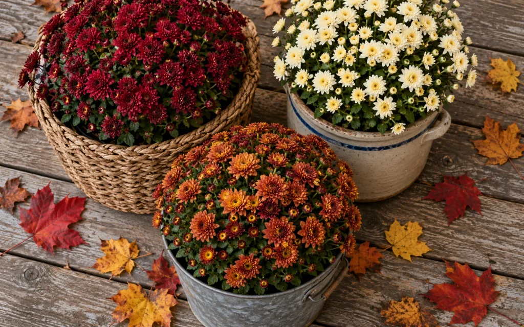 Fall Front Porch Decor 2026: 21 Cozy Budget-Friendly Ideas 5 cream, and bronze inside a woven basket