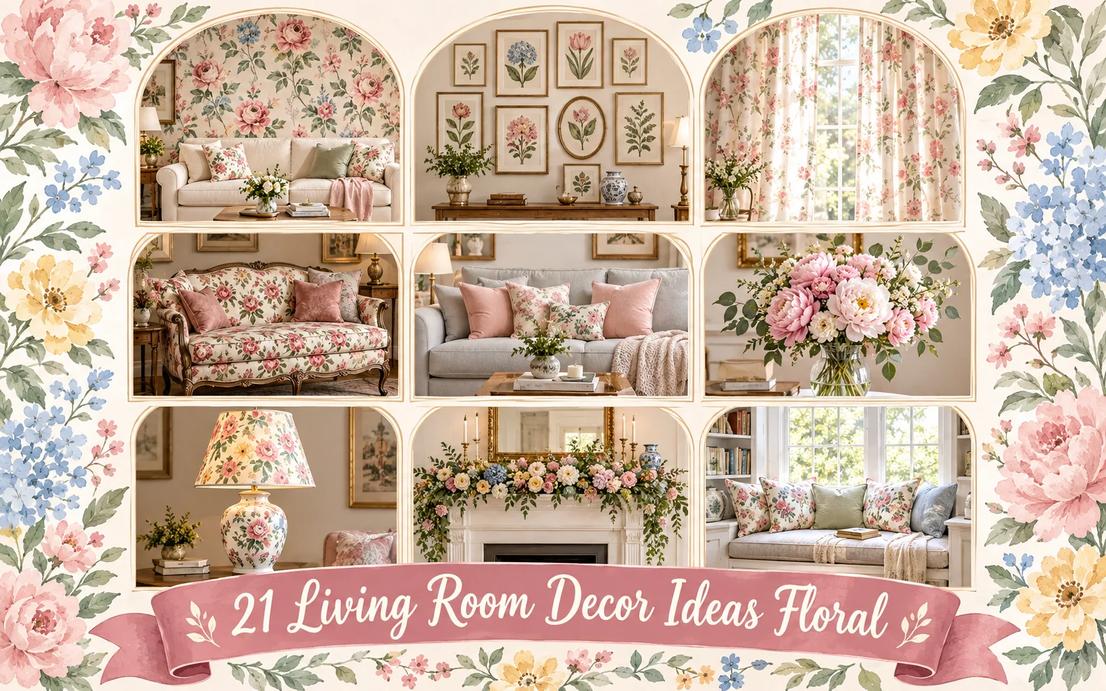 Collage of 21 living room decor ideas floral in blush, sage, and butter yellow Collage of 21 living room decor ideas floral in blush, sage, and butter yellow Collage of 21 living room decor ideas floral in blush, sage, and butter yellow Collage of 21 living room decor ideas floral in blush, sage, and butter yellow