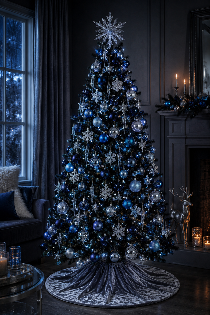Black Christmas Tree Ideas: 13 Bold Looks 8 black-christmas-tree-ideas-midnight-blue.webp