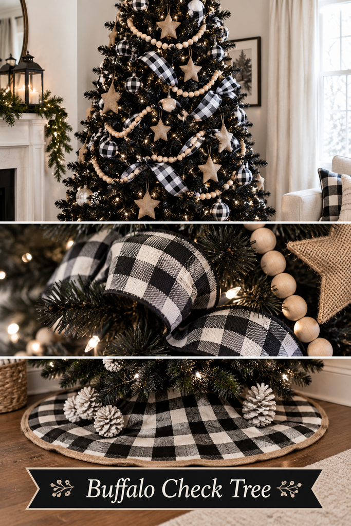Black Christmas Tree Ideas: 13 Bold Looks 2 black-christmas-tree-ideas-buffalo-check-farmhouse.webp