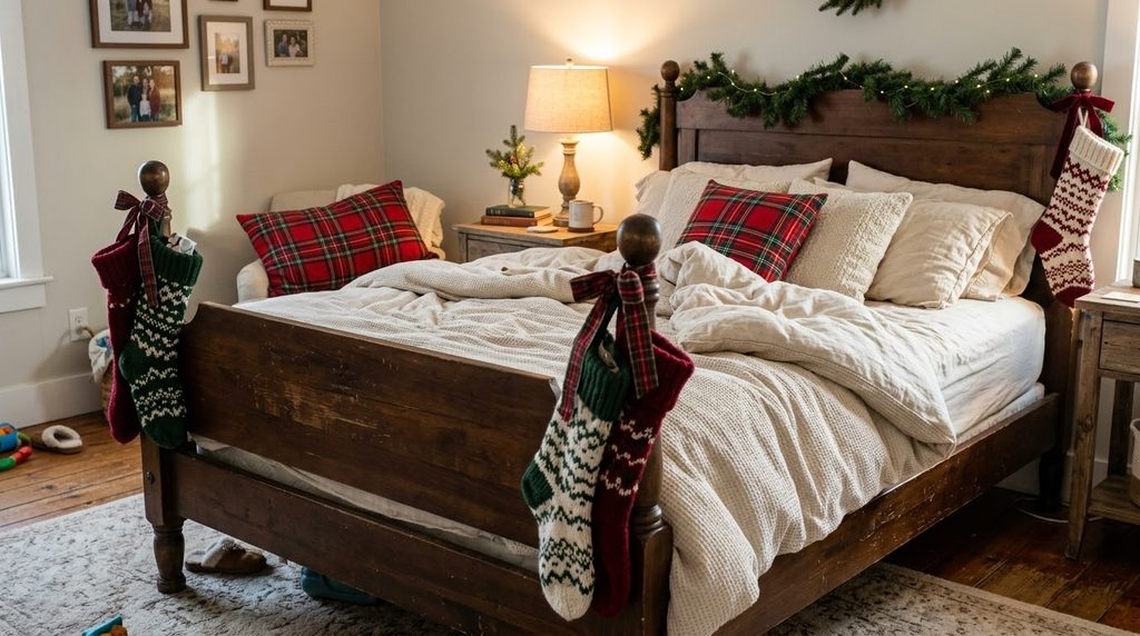 10 Cozy Christmas Bedroom Decor Ideas for Warm Winter Nights in 2026 5 Bedpost stockings