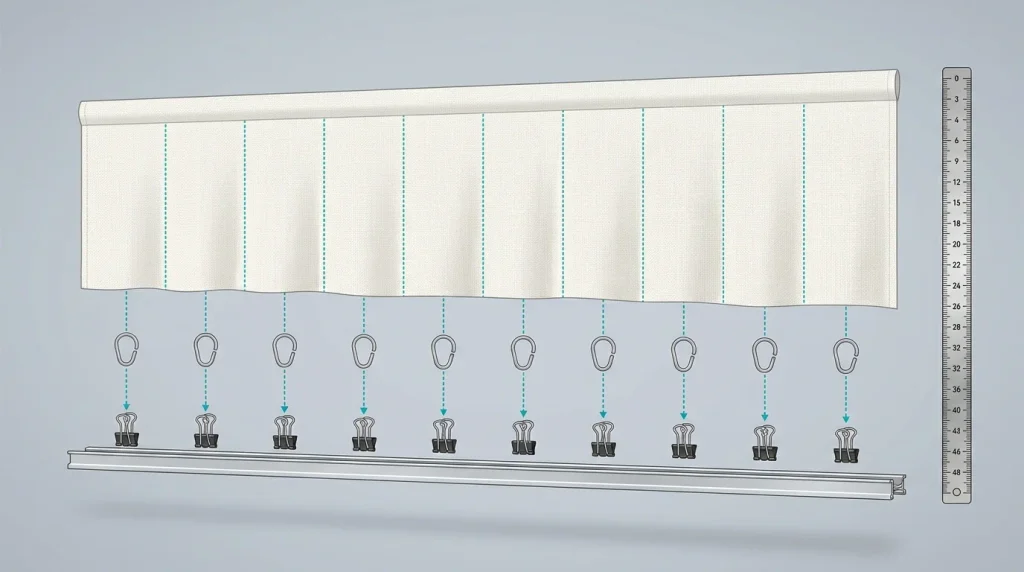No Sew Window Valance Ideas: 30 Easy DIY Looks for Any Room 15 Diagram of a pleated valance folded with binder clips