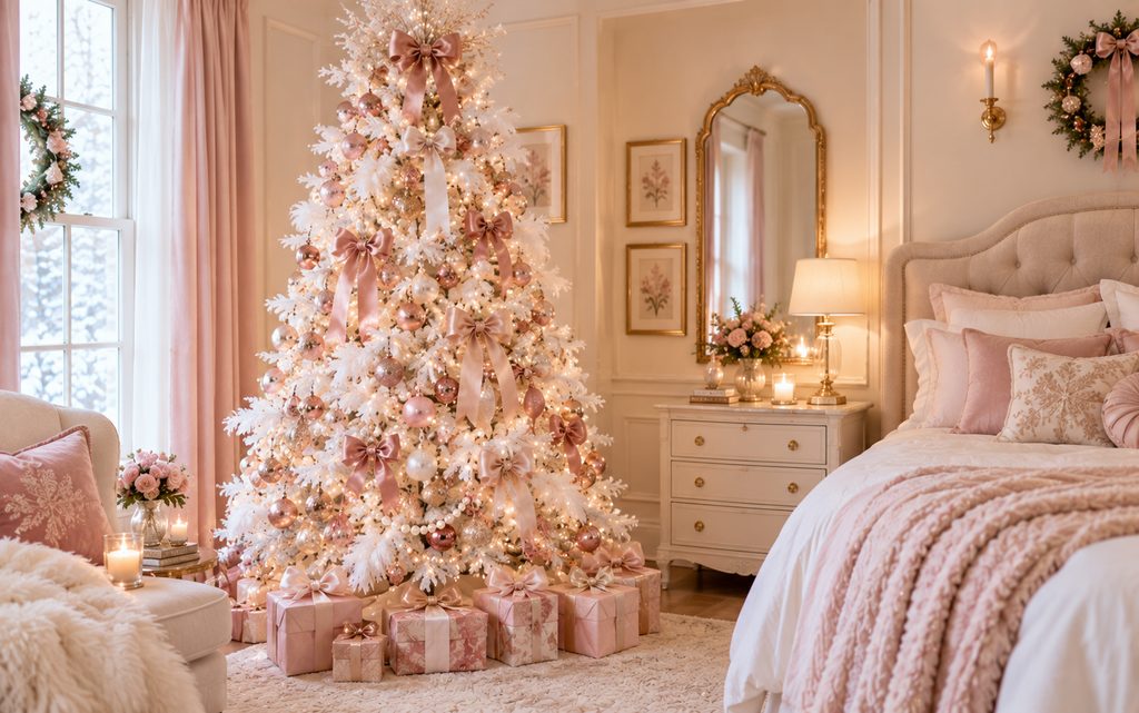13 Beautiful White Christmas Tree Decorating Ideas for a Magical 2026 Holiday 3 blush rose tree