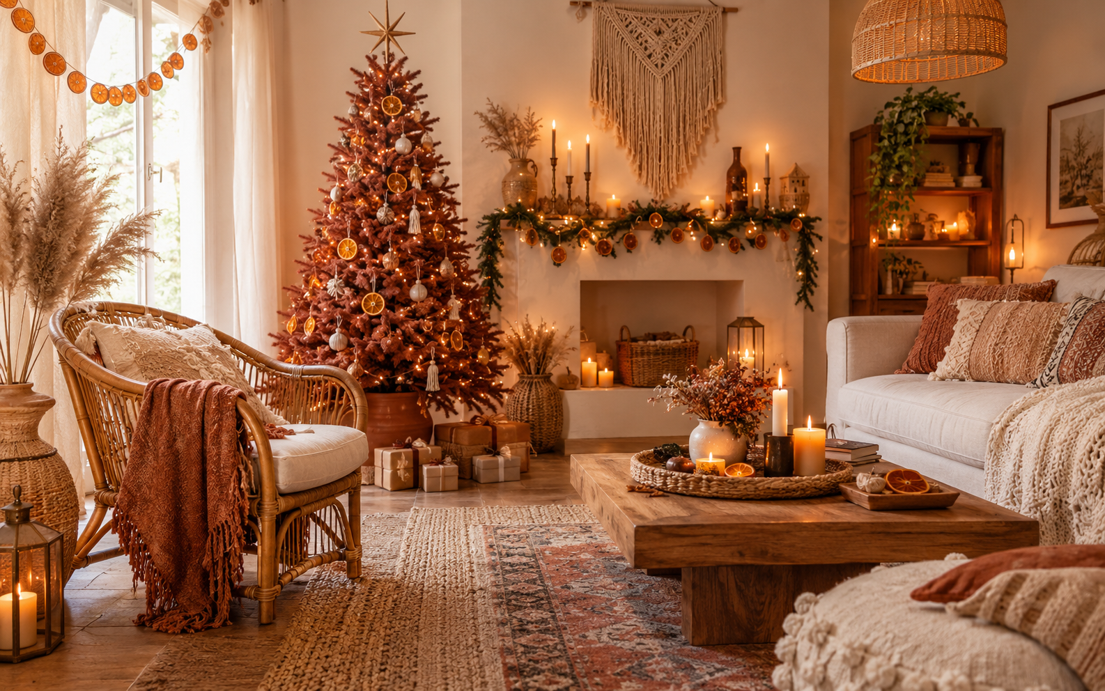 Boho Christmas living room