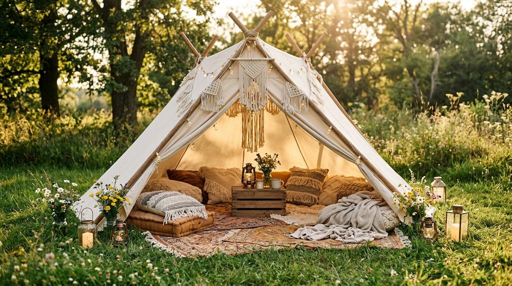 12 Stylish Canopy Ideas for Small Backyards 4 boho teepee canopy