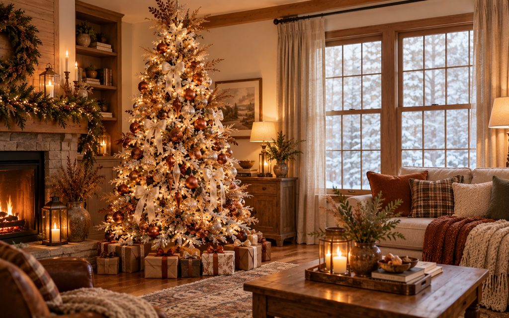 13 Beautiful White Christmas Tree Decorating Ideas for a Magical 2026 Holiday 8 Copper cream tree
