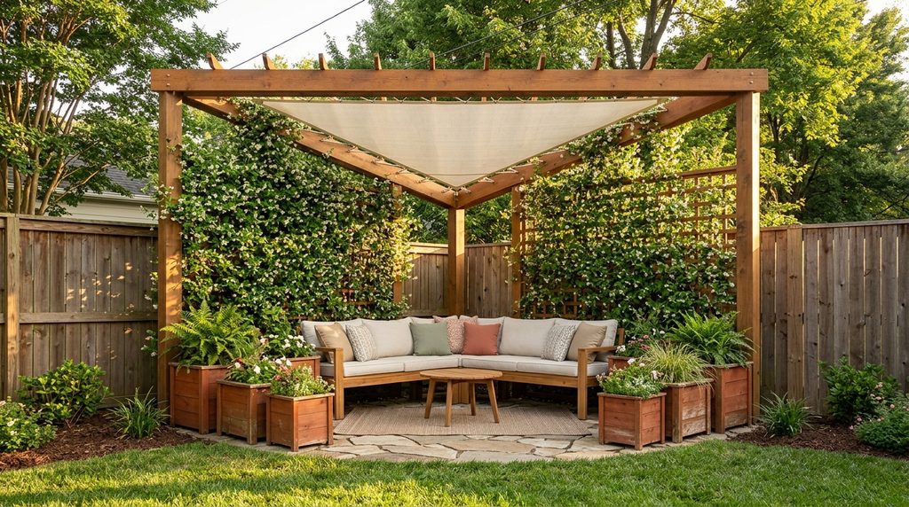 12 Stylish Canopy Ideas for Small Backyards 10 corner pergola nook