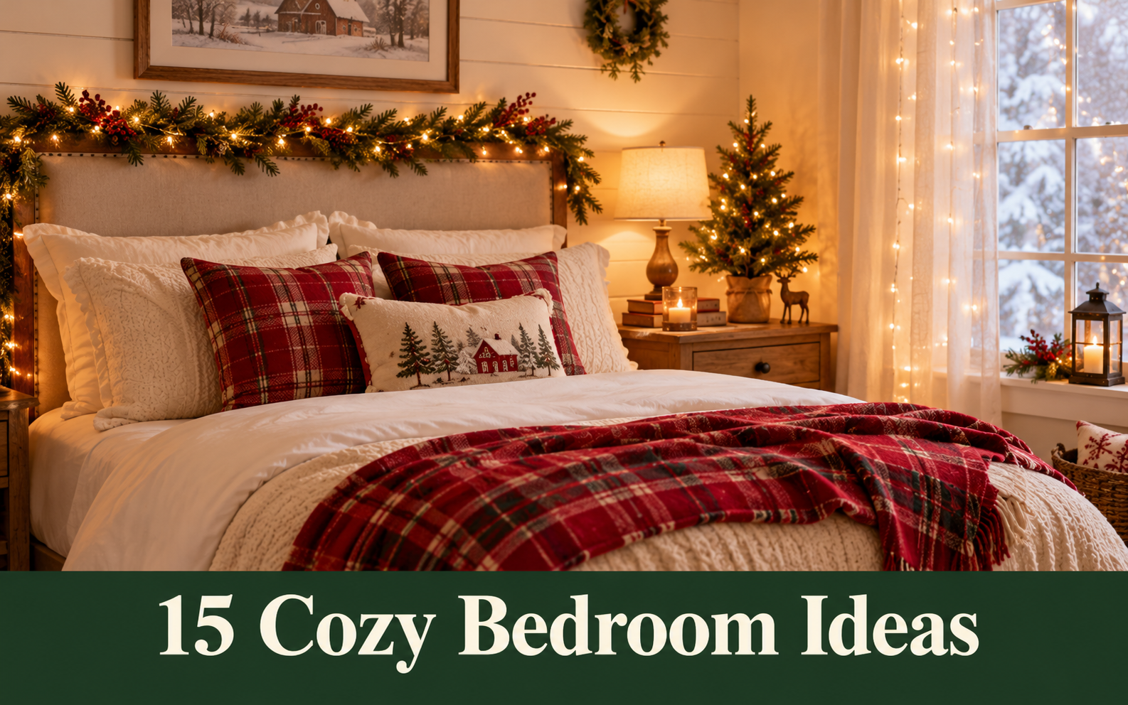 15 Jaw Dropping Christmas Bedroom Ideas you Need to Try for a Cozy 2026 Season 16 Cozy bedroom with a lit garland