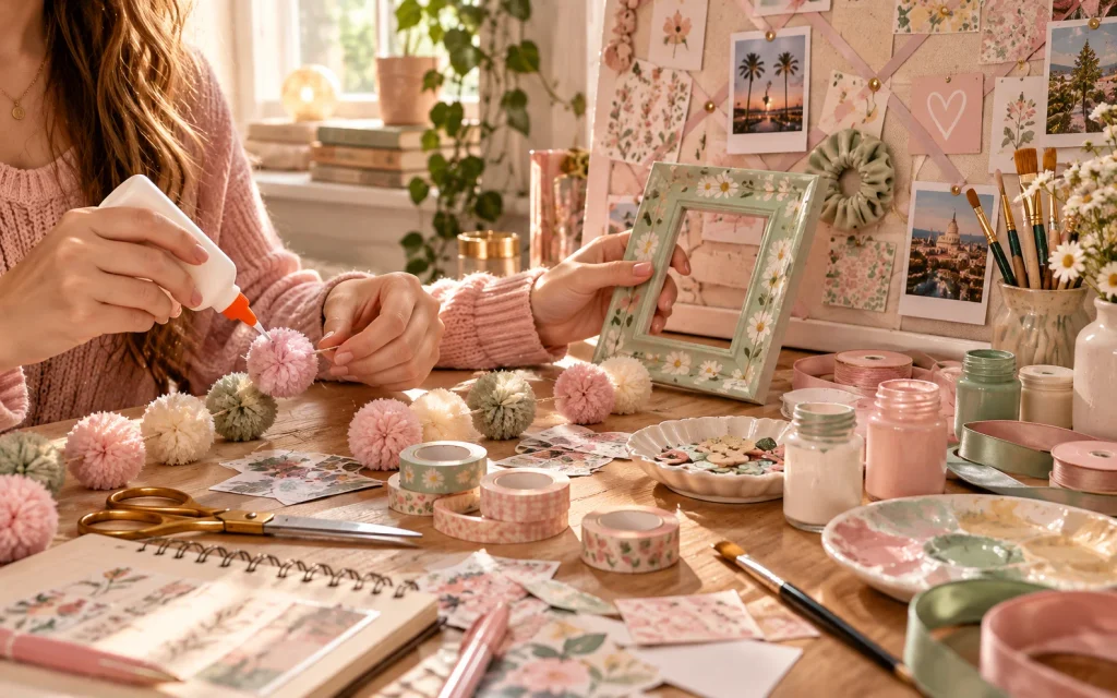 17 Bedroom Decor Ideas for a Girl: Cozy, Chic & Aesthetic 18 DIY home decor crafts for a teen girl bedroom including a pom-pom garland