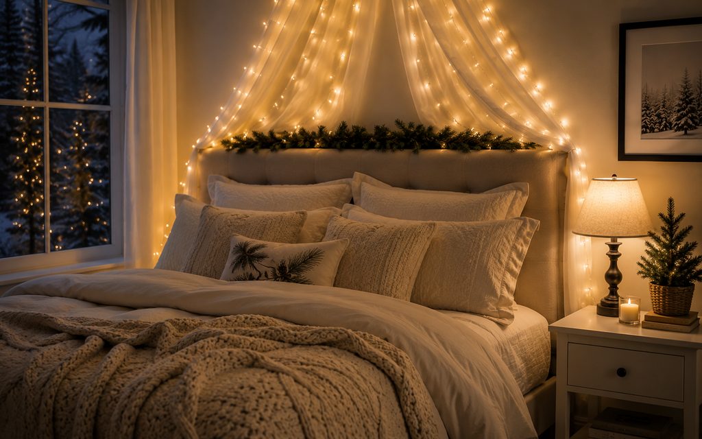 10 Cozy Christmas Bedroom Decor Ideas for Warm Winter Nights in 2026 2 Fairy light canopy