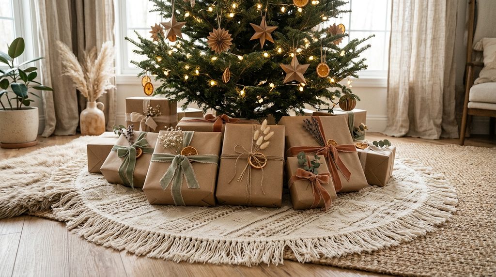 15 Dreamy Boho Christmas Living Room Ideas for a Cozy 2026 Makeover 12 Fringe tree skirt