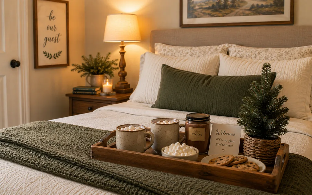 Guest room cocoa and blanket tray