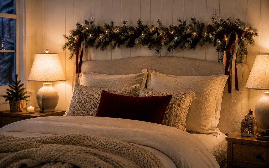 10 Cozy Christmas Bedroom Decor Ideas for Warm Winter Nights in 2026 4 Headboard garland wall