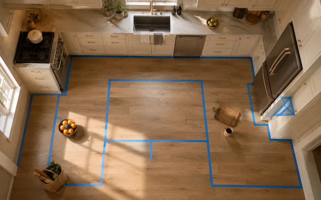 How to Remodel a Kitchen on a Budget: 18 Smart Ideas 9 kitchen layout planning painter tape