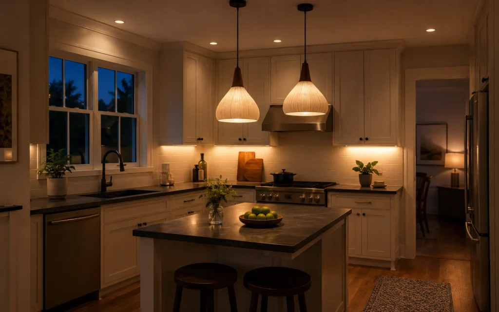 How to Remodel a Kitchen on a Budget: 18 Smart Ideas 12 Remodeled kitchen with pendant, under-cabinet, and ambient lighting working together