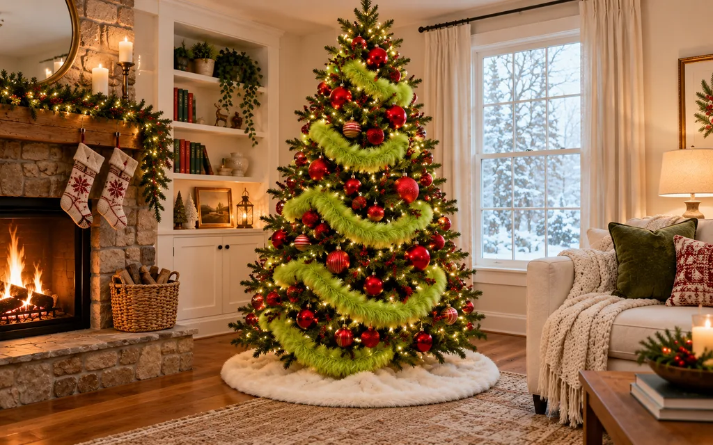 18 Jaw Dropping Grinch Tree Decorations you Need to Try this Holiday Season that will Turn Heads 1 Tree with lime fuzzy garland
