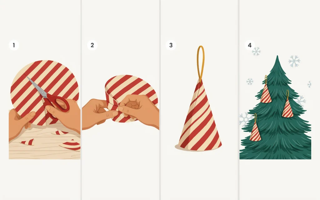 18 Jaw Dropping Grinch Tree Decorations you Need to Try this Holiday Season that will Turn Heads 11 Steps for striped paper cone ornaments