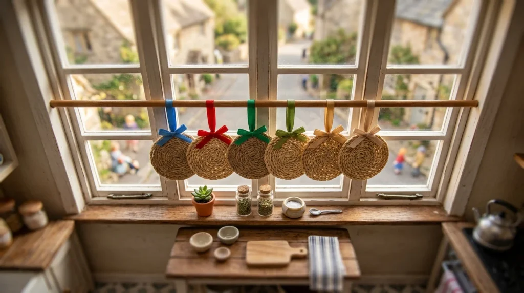 No Sew Window Valance Ideas: 30 Easy DIY Looks for Any Room 21 Placemat valance hung from ribbon loops over a kitchen window