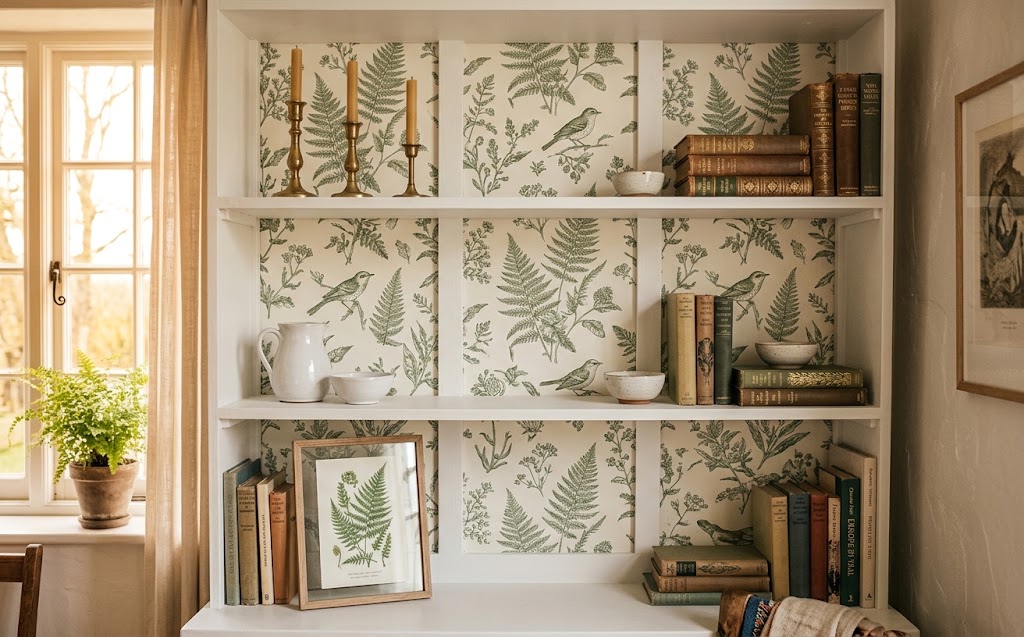 Shelf Wallpaper: 15 Ideas to Refresh Any Room 4 shelf-wallpaper-anthropologie-home-aesthetic-toile
