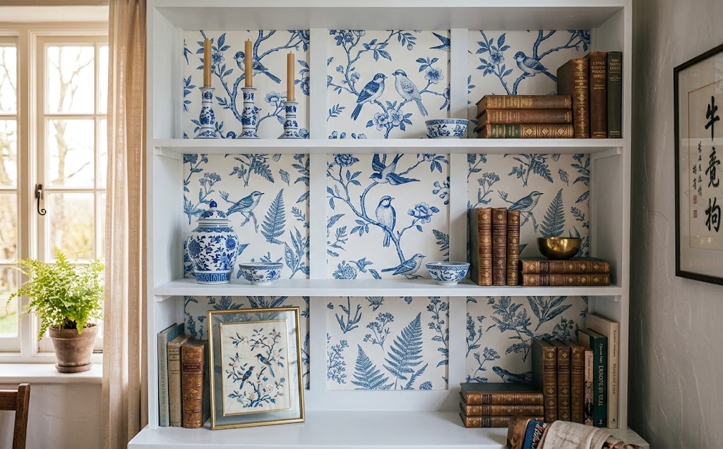 Shelf Wallpaper: 15 Ideas to Refresh Any Room 5 shelf-wallpaper-home-decor-ideas-chinoiserie