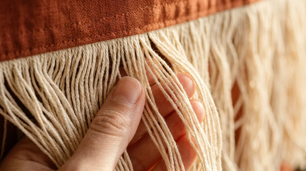 No Sew Window Valance Ideas: 30 Easy DIY Looks for Any Room 16 Cream tassel fringe trim on a boho window valance