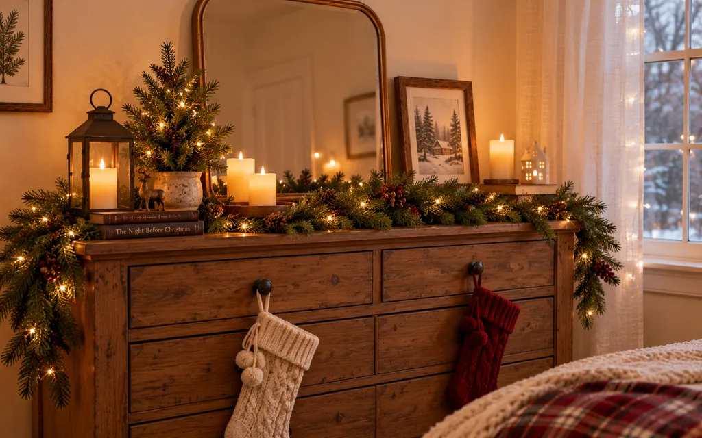 Winter gallery wall above a bed